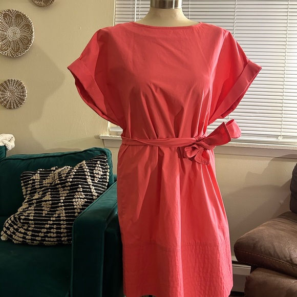 Finley Women's Pink Belted Waist Button Back Round Neck Shift Dress - Picture 6 of 11